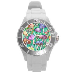 Forestcore Fantasy Farmcore Mushroom Foraging Round Plastic Sport Watch (l) by GardenOfOphir