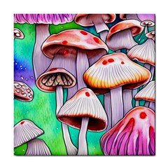 Tiny Mushrooms In A Forest Tile Coaster by GardenOfOphir