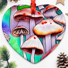 Tiny Mushrooms In A Forest Ornament (heart) by GardenOfOphir