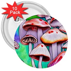 Tiny Mushrooms In A Forest 3  Buttons (10 Pack)  by GardenOfOphir