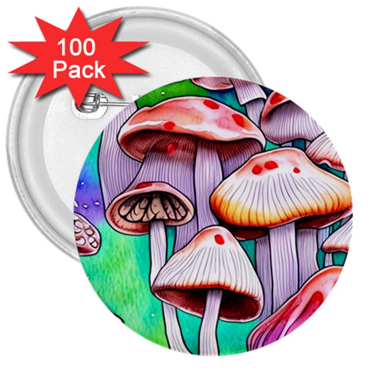 Tiny Mushrooms In A Forest 3  Buttons (100 pack) 