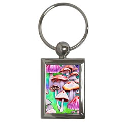 Tiny Mushrooms In A Forest Key Chain (rectangle) by GardenOfOphir