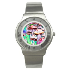 Tiny Mushrooms In A Forest Stainless Steel Watch by GardenOfOphir