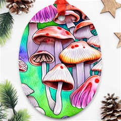 Tiny Mushrooms In A Forest Oval Ornament (two Sides) by GardenOfOphir