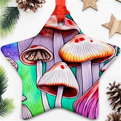 Tiny Mushrooms In A Forest Star Ornament (two Sides) by GardenOfOphir