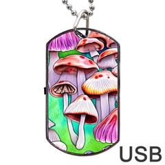 Tiny Mushrooms In A Forest Dog Tag Usb Flash (two Sides) by GardenOfOphir