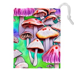 Tiny Mushrooms In A Forest Drawstring Pouch (4xl) by GardenOfOphir