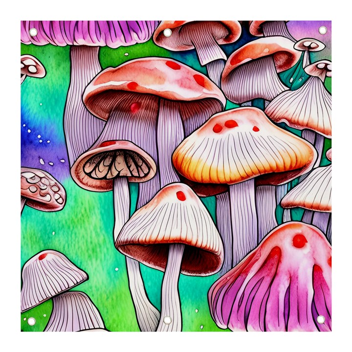 Tiny Mushrooms In A Forest Banner and Sign 3  x 3 