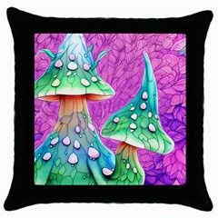 Garden Mushroom Foraging Throw Pillow Case (black) by GardenOfOphir