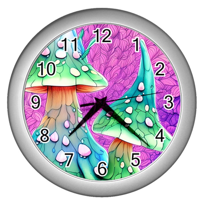 Garden Mushroom Foraging Wall Clock (Silver)