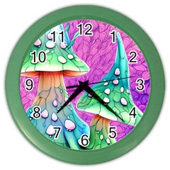 Garden Mushroom Foraging Color Wall Clock by GardenOfOphir