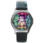 Mushroom Hunting In The Forest Round Metal Watch Front