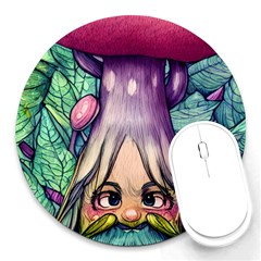 Mushroom Hunting In The Forest Round Mousepad