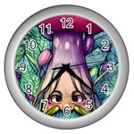 Mushroom Hunting In The Forest Wall Clock (Silver) Front