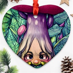 Mushroom Hunting In The Forest Heart Ornament (two Sides) by GardenOfOphir