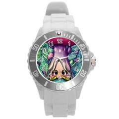 Mushroom Hunting In The Forest Round Plastic Sport Watch (l) by GardenOfOphir