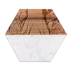 Mushroom Hunting In The Forest Marble Wood Coaster (hexagon) 