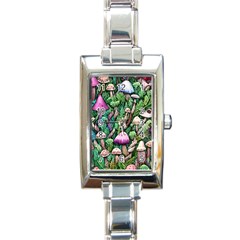 Mushrooms In The Woods Rectangle Italian Charm Watch by GardenOfOphir