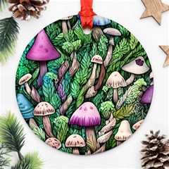 Mushrooms In The Woods Ornament (round) by GardenOfOphir