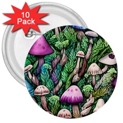 Mushrooms In The Woods 3  Buttons (10 Pack)  by GardenOfOphir