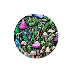 Mushrooms In The Woods Rubber Coaster (round) by GardenOfOphir