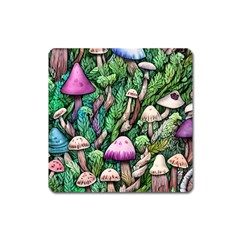 Mushrooms In The Woods Square Magnet by GardenOfOphir