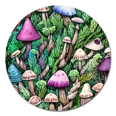 Mushrooms In The Woods Magnet 5  (round) by GardenOfOphir