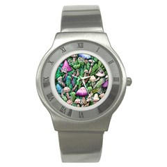 Mushrooms In The Woods Stainless Steel Watch by GardenOfOphir