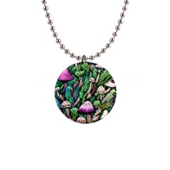 Mushrooms In The Woods 1  Button Necklace by GardenOfOphir