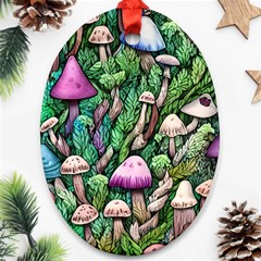 Mushrooms In The Woods Oval Ornament (two Sides) by GardenOfOphir