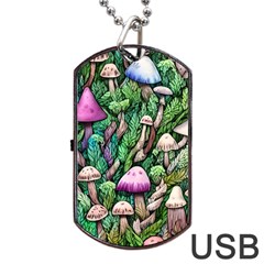 Mushrooms In The Woods Dog Tag Usb Flash (one Side) by GardenOfOphir