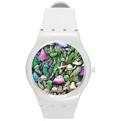 Mushrooms In The Woods Round Plastic Sport Watch (m) by GardenOfOphir