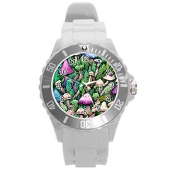 Mushrooms In The Woods Round Plastic Sport Watch (l) by GardenOfOphir