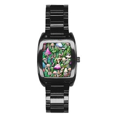 Mushrooms In The Woods Stainless Steel Barrel Watch by GardenOfOphir