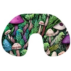 Mushrooms In The Woods Travel Neck Pillow by GardenOfOphir