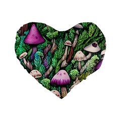 Mushrooms In The Woods Standard 16  Premium Flano Heart Shape Cushions by GardenOfOphir