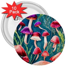 Forest Mushroom 3  Buttons (10 Pack)  by GardenOfOphir