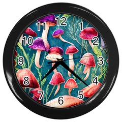 Forest Mushroom Wall Clock (black) by GardenOfOphir