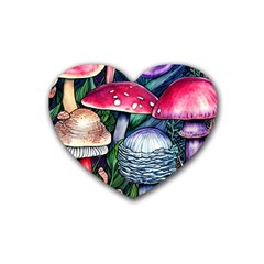 Foraging Mushroom Rubber Heart Coaster (4 Pack) by GardenOfOphir