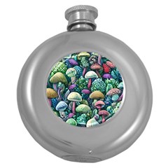 Mushroom Core Fairy Round Hip Flask (5 Oz) by GardenOfOphir