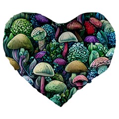 Mushroom Core Fairy Large 19  Premium Flano Heart Shape Cushions by GardenOfOphir