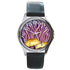 Flowery Garden Mushroom Round Metal Watch by GardenOfOphir