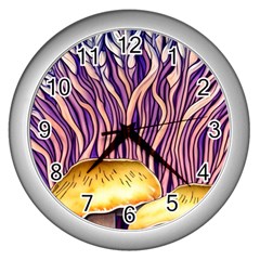 Flowery Garden Mushroom Wall Clock (silver) by GardenOfOphir