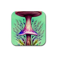 Tiny Witchy Mushroom Rubber Coaster (square) by GardenOfOphir