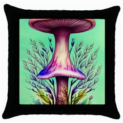 Tiny Witchy Mushroom Throw Pillow Case (black) by GardenOfOphir