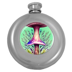 Tiny Witchy Mushroom Round Hip Flask (5 Oz) by GardenOfOphir