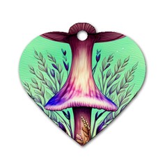 Tiny Witchy Mushroom Dog Tag Heart (two Sides) by GardenOfOphir