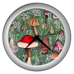 Fairycore Mushroom Forest Wall Clock (silver) by GardenOfOphir