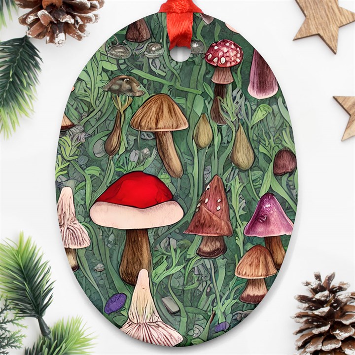 Fairycore Mushroom Forest Oval Ornament (Two Sides)