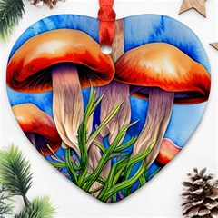 Garden Mushrooms In A Flowery Craft Heart Ornament (two Sides) by GardenOfOphir